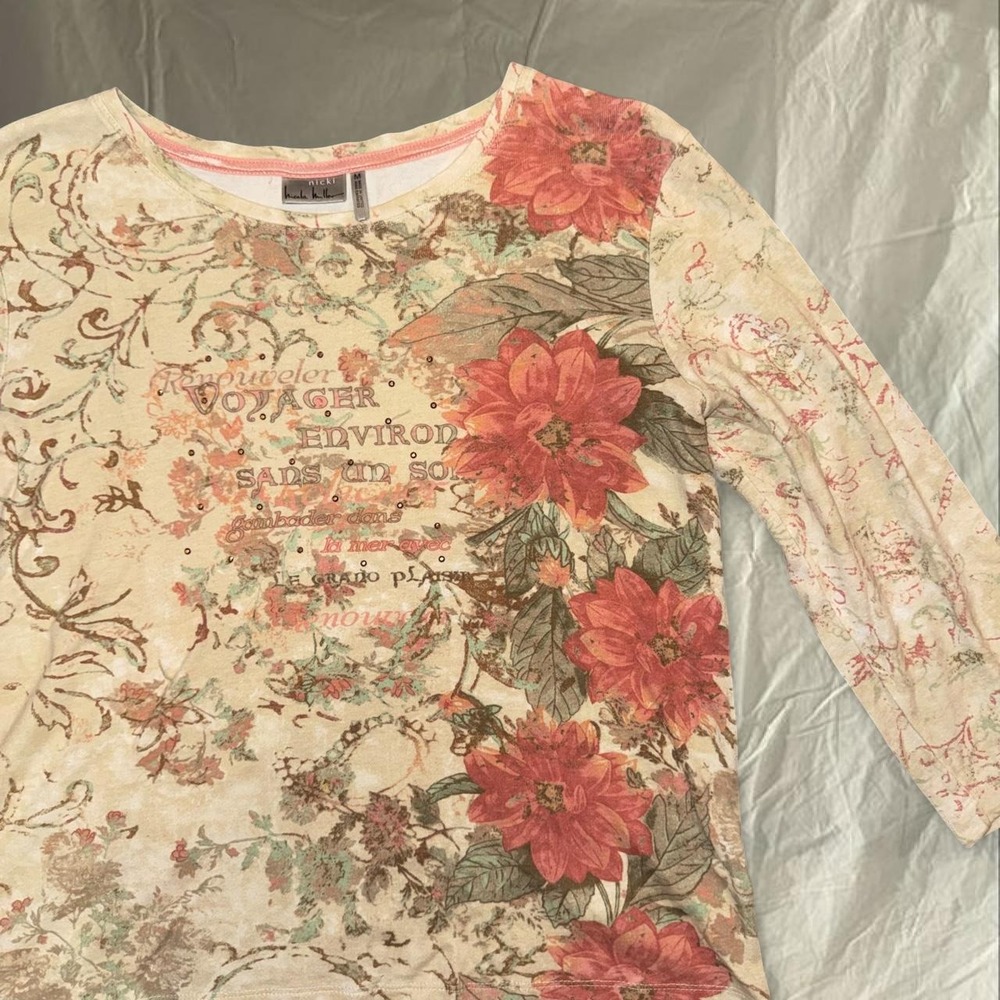 Y2K Coral Floral Rhinestone Long Sleeve